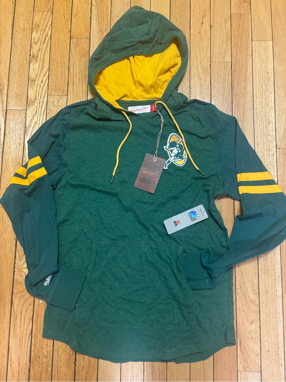 Mitchell & Ness Green Hoodie with Gold Drawcords